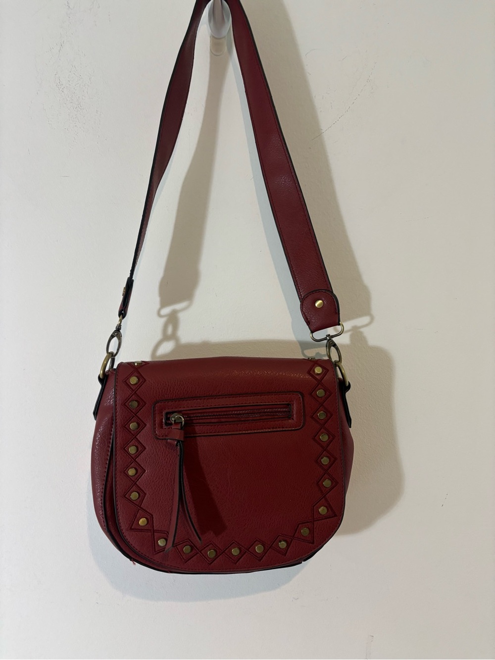 GAL Burgundy Shoulder Bag Gold Stud Detail Purse Casual